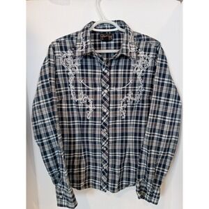 Cattlelac Ranch Womens M Shirt Long Sleeve Rhinestone Embroidered Button Up